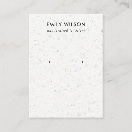 CHIQUE WIT GRIJS TERRAZZO STUD OORBEL DISPLAY KAAR VISITEKAARTJE (Voorkant)