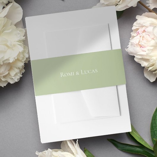 Chique wit & groen paar namen bruiloft uitnodigingen wikkel