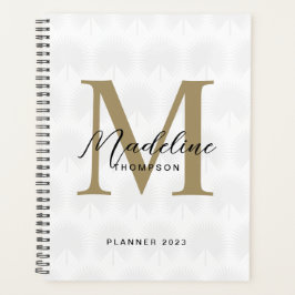 Chique wit ivoor goud anahaw blad script monogram planner