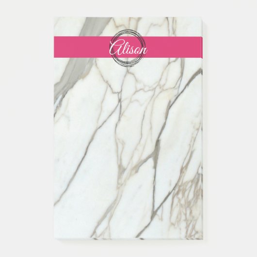 Chique wit marmer en roze meisjesnaam post-it® notes (Voorkant)