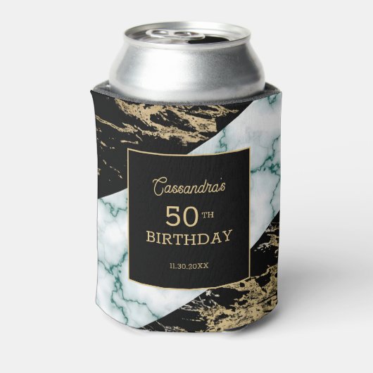 Chique wit marmer gouden folie verf textuur verjaa blikjeskoeler (Blikje Achterkant)