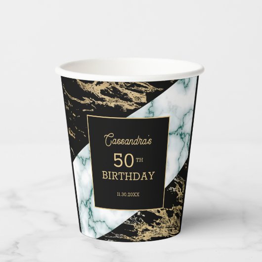 Chique wit marmer gouden folie verf textuur verjaa papieren bekers (Voorkant)