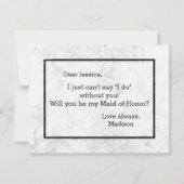 Chique wit marmer zal je mijn bruidsmeisje zijn kaart (Achterkant)