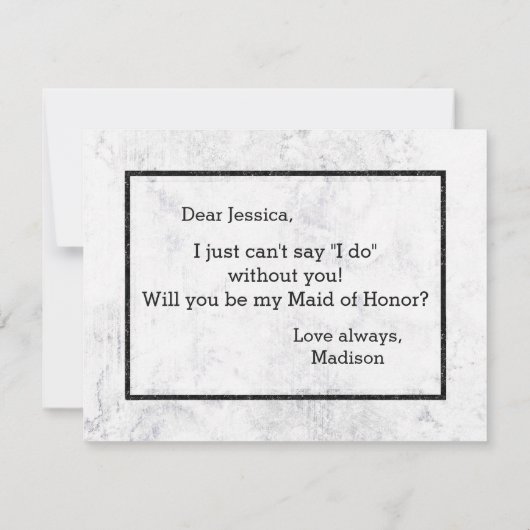 Chique wit marmer zal je mijn bruidsmeisje zijn kaart (Achterkant)