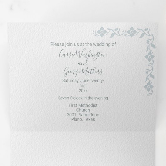 Chique wit met Blauwgroen bloemen Alles in één bru Drieluik Uitnodiging (Binnenzijde eerst)