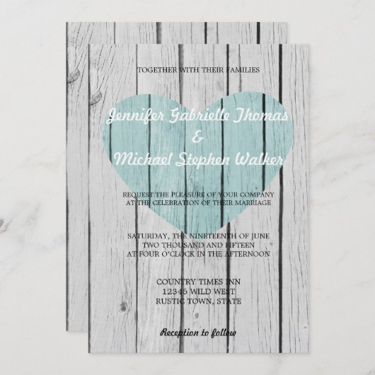 Chique wit rustiek hout kaart (Voorkant / Achterkant)