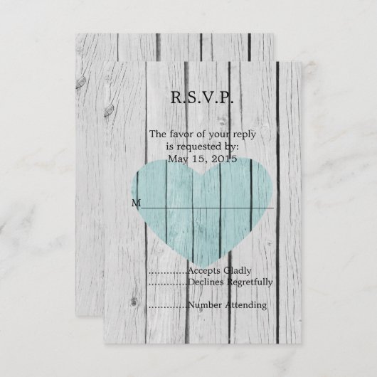 Chique wit rustiek hout RSVP (Voorkant / Achterkant)