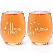 Chique wit script bachelorette party bruiloft wijnglas zonder voet