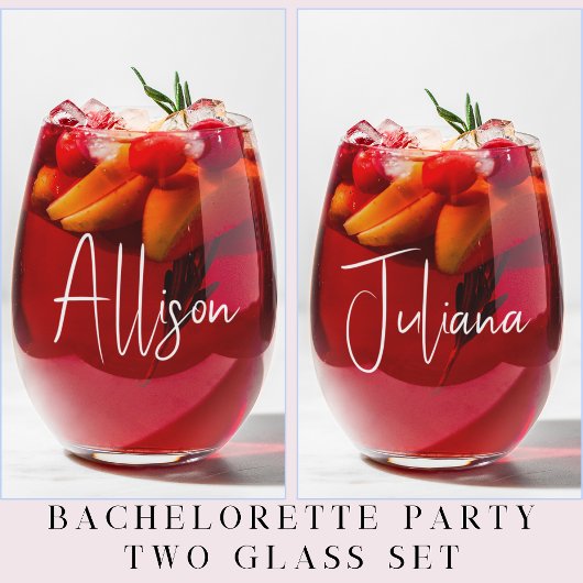 Chique wit script bachelorette party bruiloft wijnglas zonder voet
