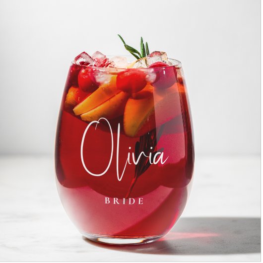 Chique wit script bruids feest bruiloft wijnglas zonder voet