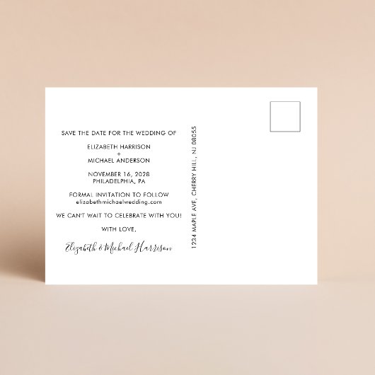Chique wit script foto bruiloft Sla de datum op Aankondigingskaart