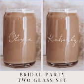 Chique wit script Monogram Bachelorette Party Blikvorm Glas