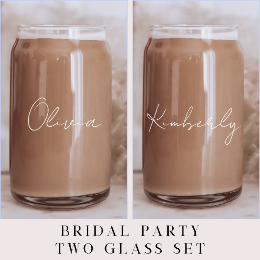 Chique wit script Monogram Bachelorette Party Blikvorm Glas