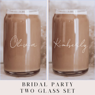 Chique wit script Monogram Bachelorette Party Blikvorm Glas