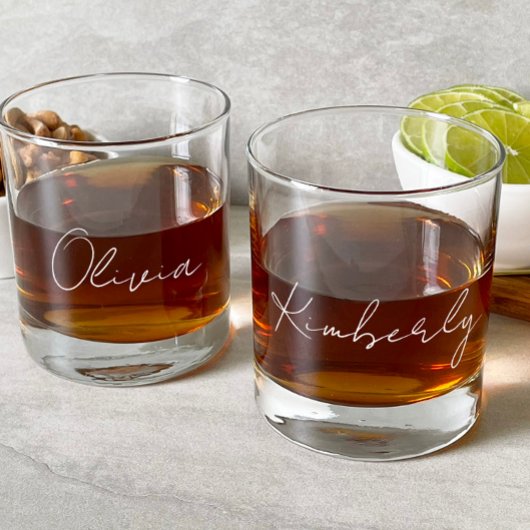 Chique wit script Monogram Bachelorette Party Whisky Glas