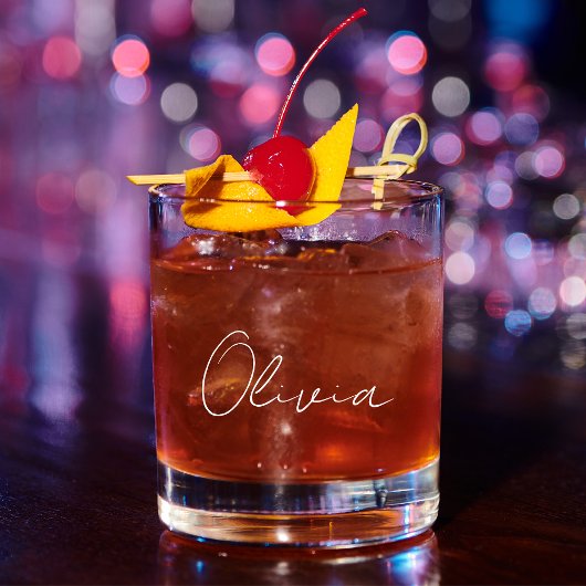 Chique wit script Monogram Bachelorette Party Whisky Glas