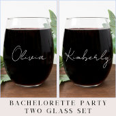 Chique wit script Monogram Bachelorette Party Wijnglas Zonder Voet