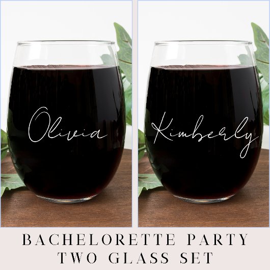 Chique wit script Monogram Bachelorette Party Wijnglas Zonder Voet