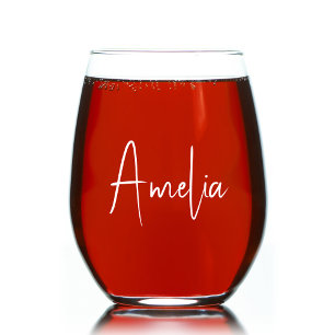 Chique wit script monogram wijnglas zonder voet