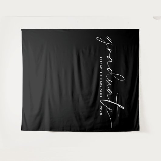 Chique wit script zwart Afstuderen achtergrond Wandkleed (Voorkant (horizontaal))