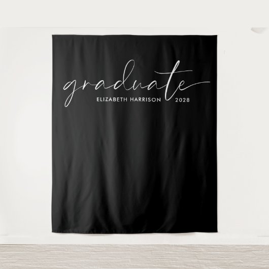 Chique wit script zwart Afstuderen achtergrond Wandkleed (Voorkant)