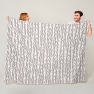 Chique wit Taupe Beige Abstract Chevron Art Fleece Deken