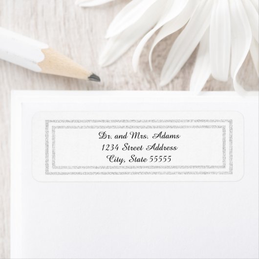 Chique wit zilver faux glitter trim - adreslabel etiket (Insitu)