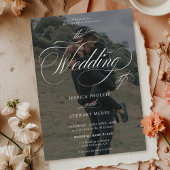 Chique wit zwart 2 foto's kalligrafie bruiloft kaart