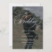 Chique wit zwart 2 foto's kalligrafie bruiloft kaart (Voorkant)