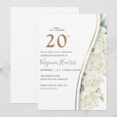 Chique witte bloemen 20e verjaardag kaart (Voorkant / Achterkant)