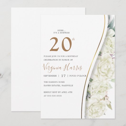 Chique witte bloemen 20e verjaardag kaart (Voorkant / Achterkant)