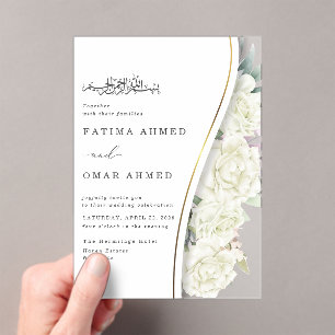 Chique witte bloemen bladeren islamitische moslim  acryl uitnodigingen