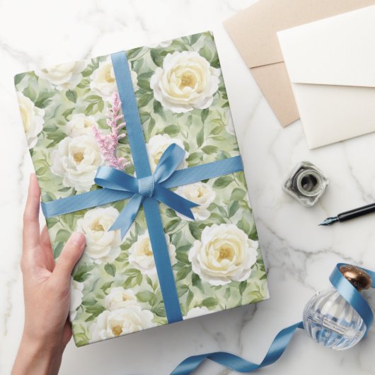 Chique Witte Bloemen Bruidsfeest Cadeaupapier (Geschenken)