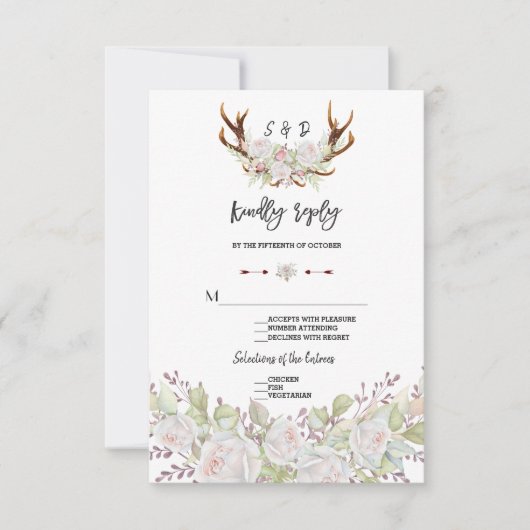 Chique Witte Bloemen Geweien Handgeschreven RSVP (Voorkant)