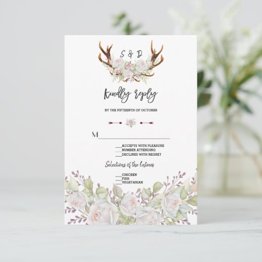 Chique Witte Bloemen Geweien Handgeschreven RSVP (Staand voorkant)