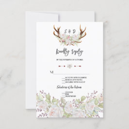 Chique Witte Bloemen Geweien Handgeschreven RSVP Kaartje