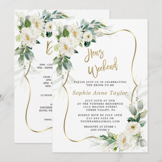 Chique Witte Bloemen Gouden Kippen Bachelorette We Kaart (Voorkant / Achterkant)