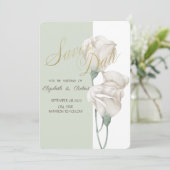 Chique Witte Bloemen Rozen Bewaar De Datum Save The Date (Staand voorkant)