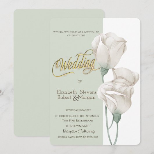 Chique Witte Bloemen Rozen Bruiloft Kaart (Voorkant / Achterkant)
