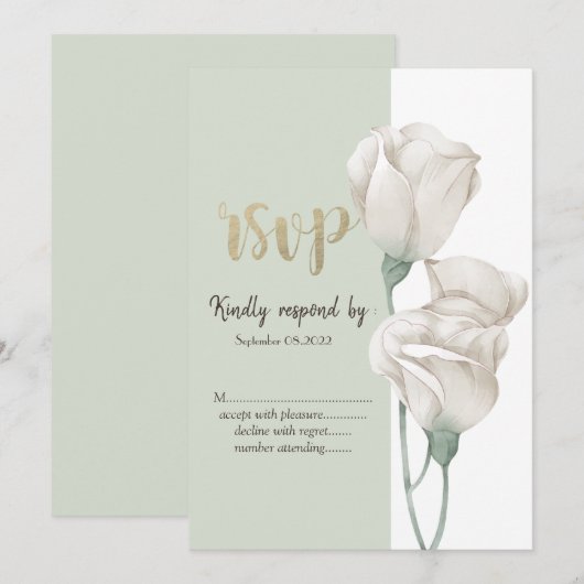 Chique Witte Bloemen Rozen RSVP Kaart (Voorkant / Achterkant)