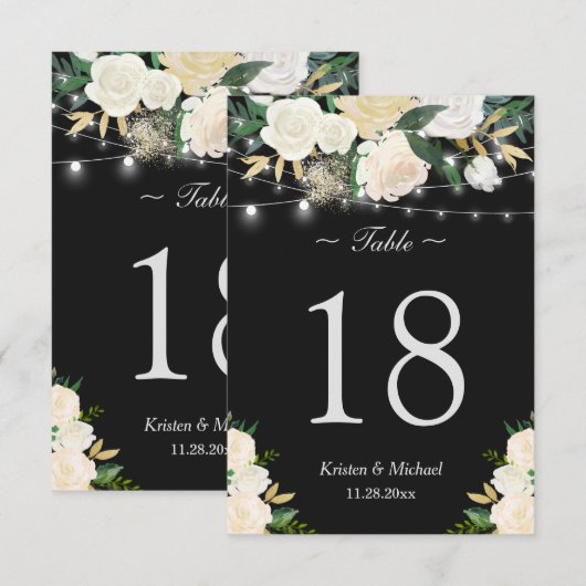 Chique witte bloemenslingerlampjes tafelnummer (Voorkant / Achterkant)