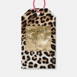 Chique witte crème Leopard gouden glitter Cadeaulabel