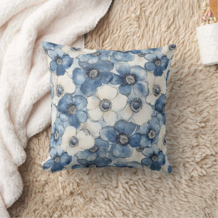 Chique witte denim blauwe bloemen bruidsdouche kussen