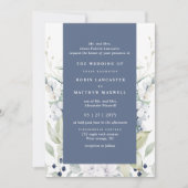 Chique witte en blauwe bloemenbruiloft, marine kaart (Voorkant)