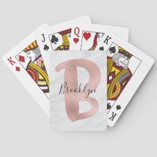 Chique witte en grijze marmeren roze gouden B mono Pokerkaarten