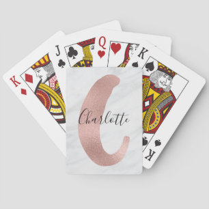 Chique witte en grijze marmeren roze gouden C mono Pokerkaarten