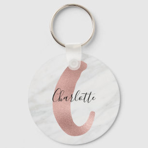 Chique witte en grijze marmeren roze gouden C mono Sleutelhanger