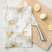 Chique witte gouden bloemen bruiloft feest theedoek (Quarter Fold)