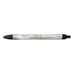 Chique witte gouden glinster agaat monogram script zwarte inkt pen