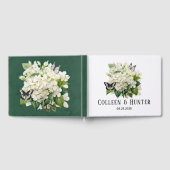 Chique witte hortensia en vlinder bruiloft gastenboek (Volledig)